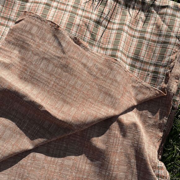 Vintage 60s 70s Plaid Poly Knit Fabric Green Orange Brown Retro Sewing 62"x106" - Picture 3 of 6